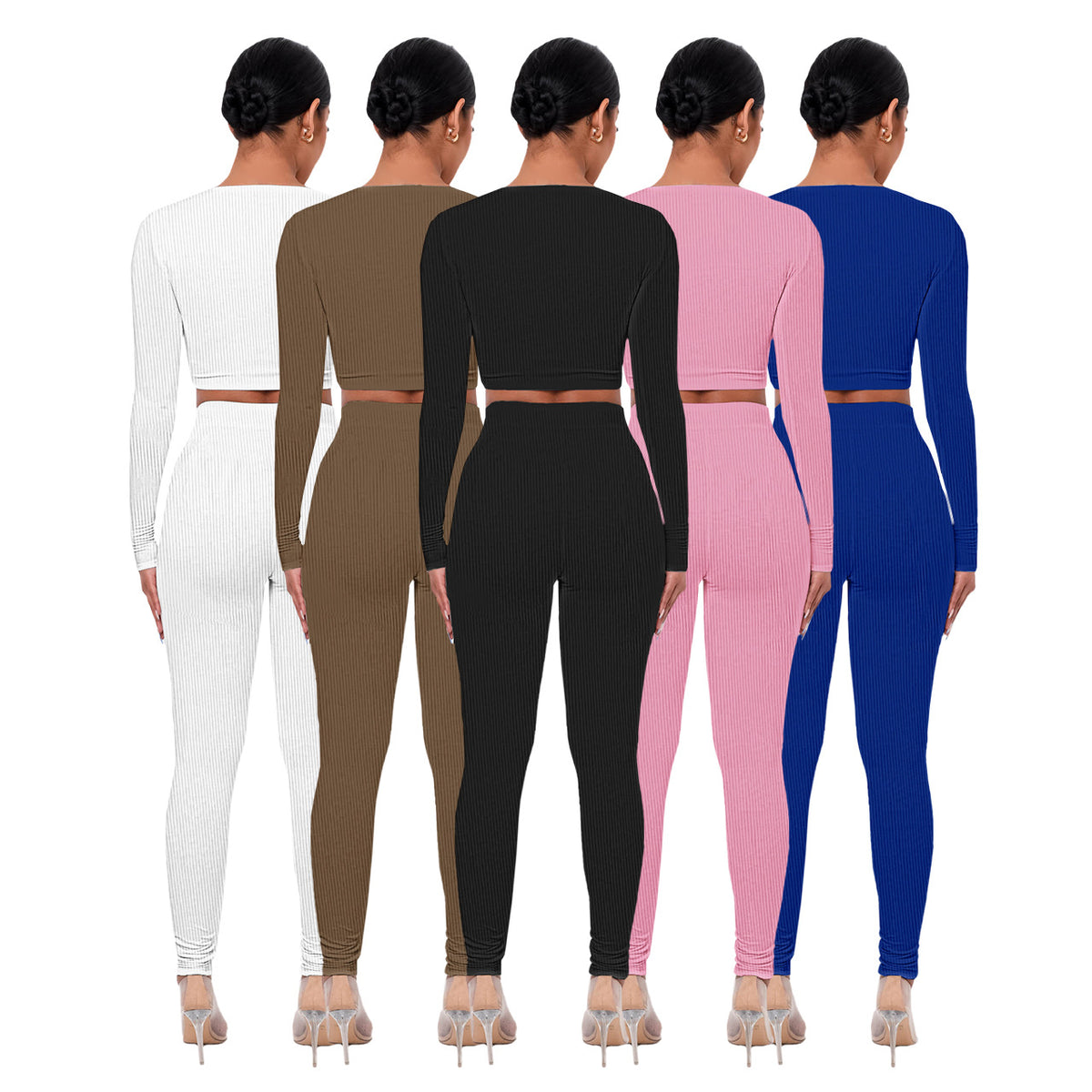 Square-Neck Long Sleeve Crop Top and Leggings Set
