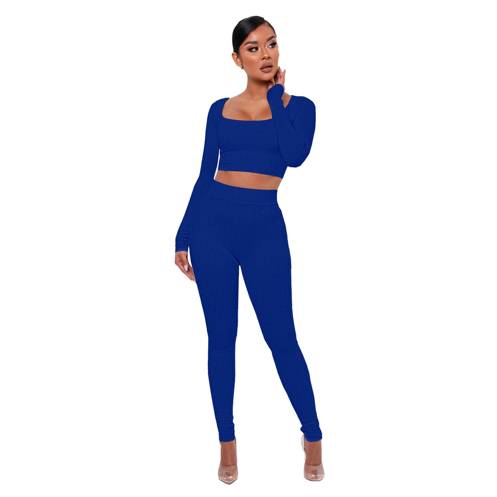 Square-Neck Long Sleeve Crop Top and Leggings Set