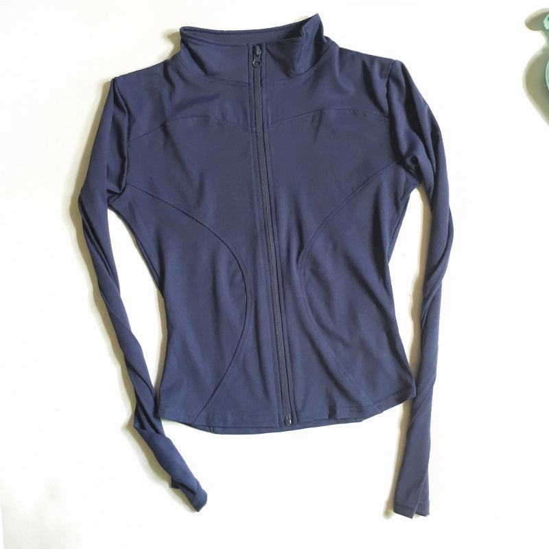 Stand-Collar Zip Jacket with Thumbholes - Navy