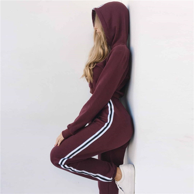 Cropped Hoodie and Side-Stripe Joggers Set