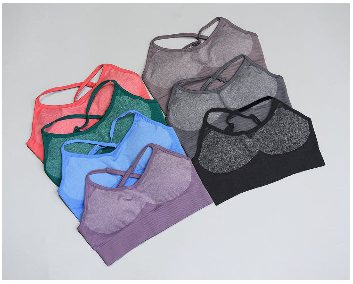 Cross-Back Sports Bra and Heathered-Panel Leggings Set