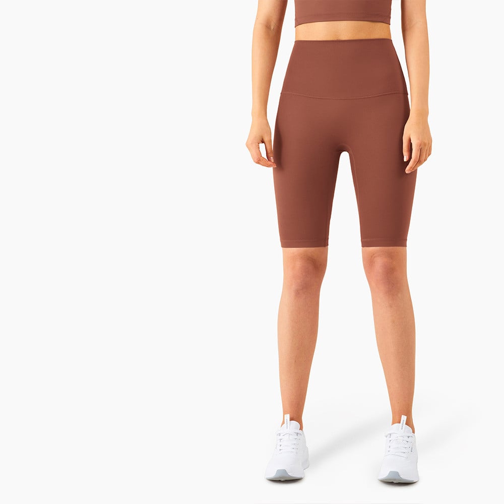 High-Waisted Knee-Length Biker Shorts - Rust