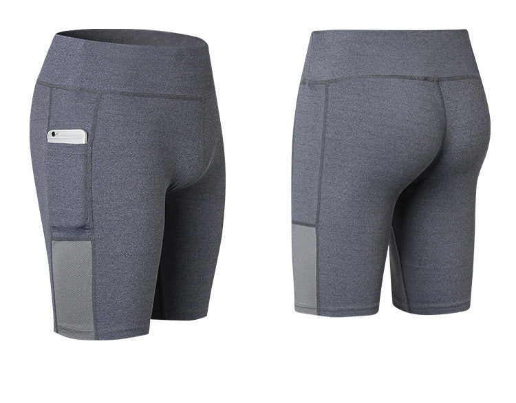 High-Waisted Bike Shorts with Side Pockets - Gray
