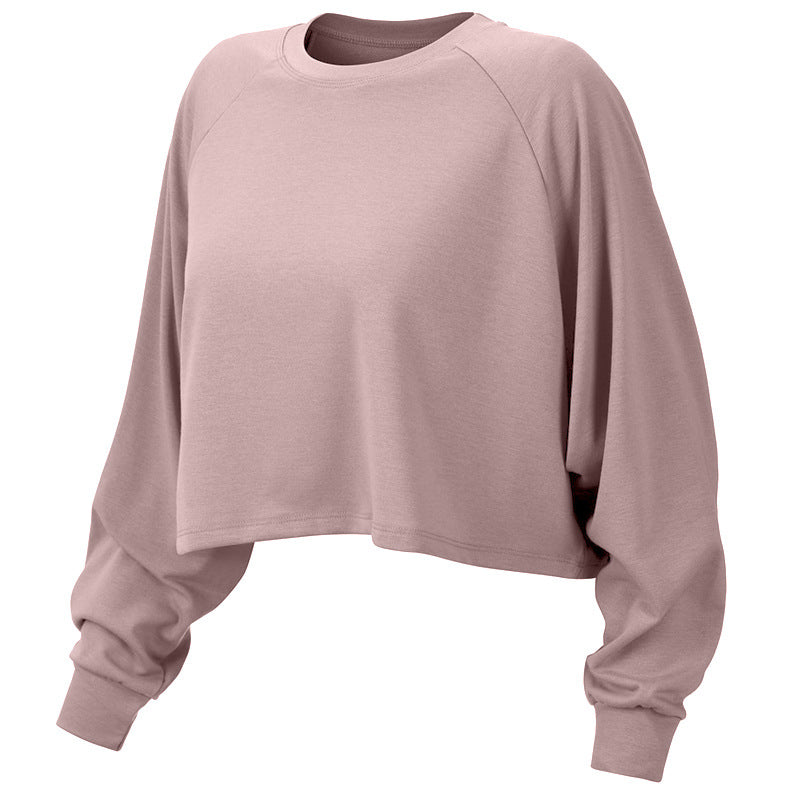 Loose Long Sleeve Crop Top with Banded Cuffs - Dusty Rose