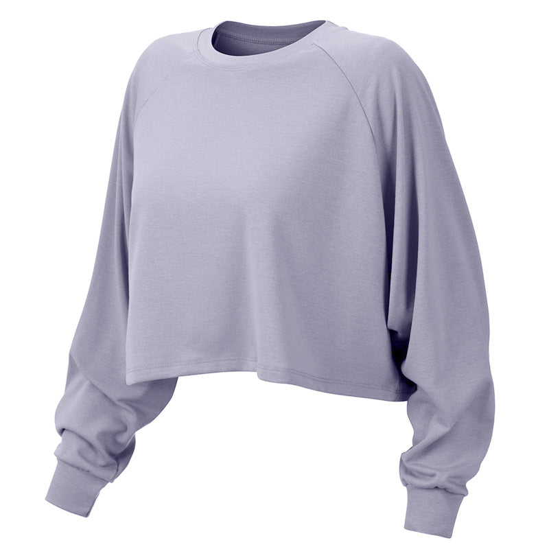 Loose Long Sleeve Crop Top with Banded Cuffs - Gray Mauve