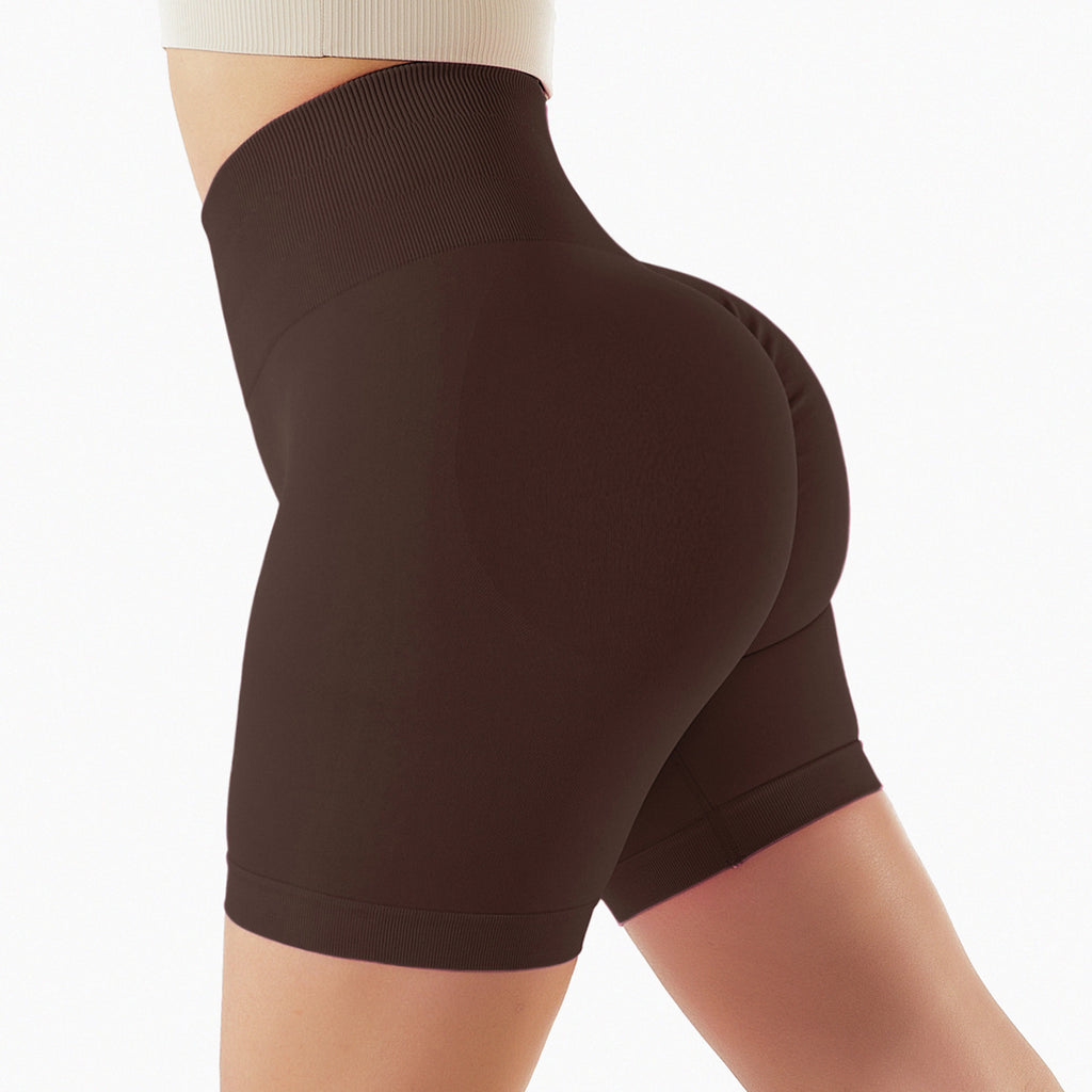 Training Shorts with Ribbed High Waist - Dark Brown