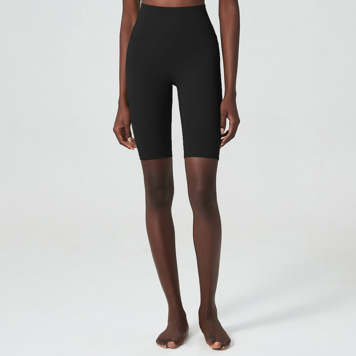 High-Waisted Biker Shorts with Wide Waistband - Black