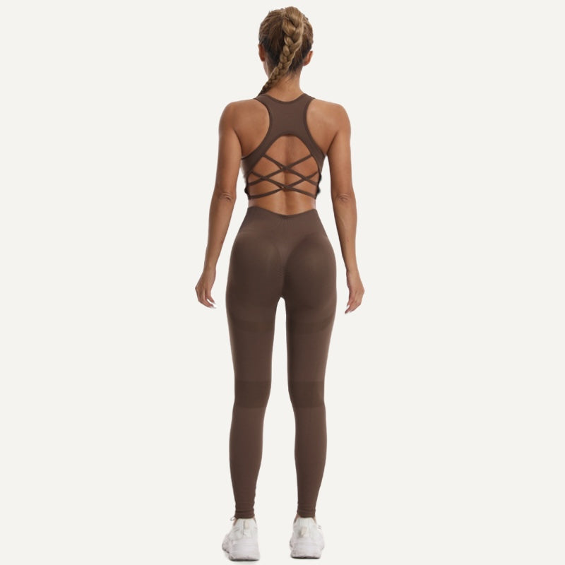 Crisscross-Back Sports Bra and Leggings Set - full look