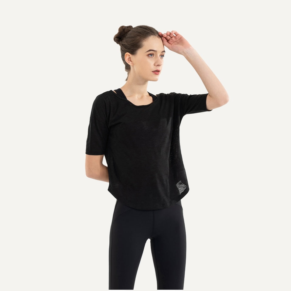 Loose Short Sleeve Top with Open Back - full look