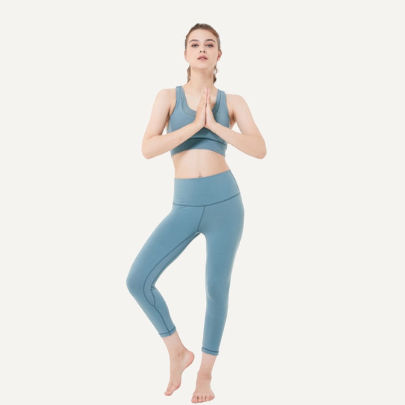 High-Waisted Leggings with Contrast Side Seams - full look