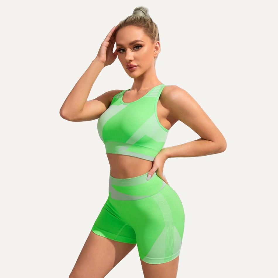 Contrast-Knit Sports Bra and Biker Shorts Set - full look