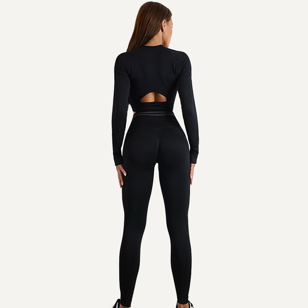 Long-Sleeve Crop Top with Textured Panels - full look