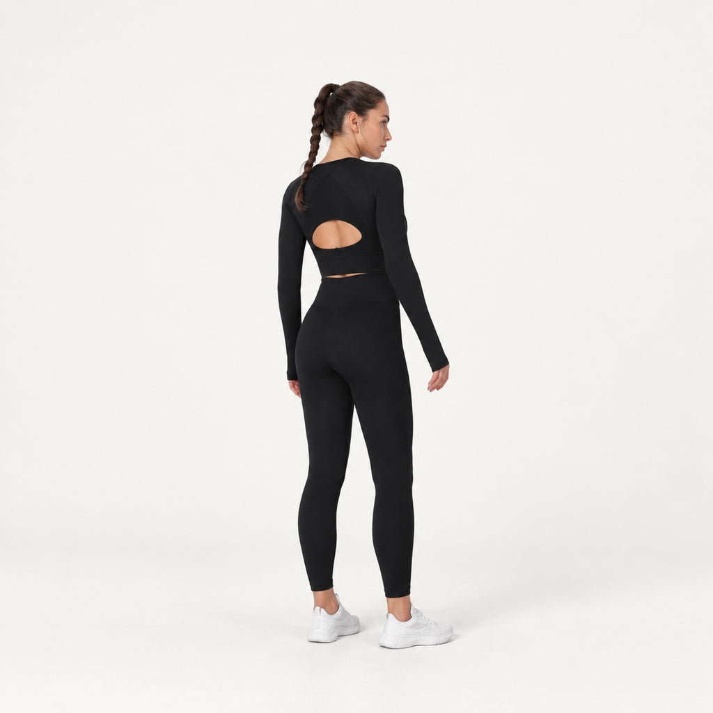 Open-Back Long Sleeve Crop Top and Leggings Set - full look