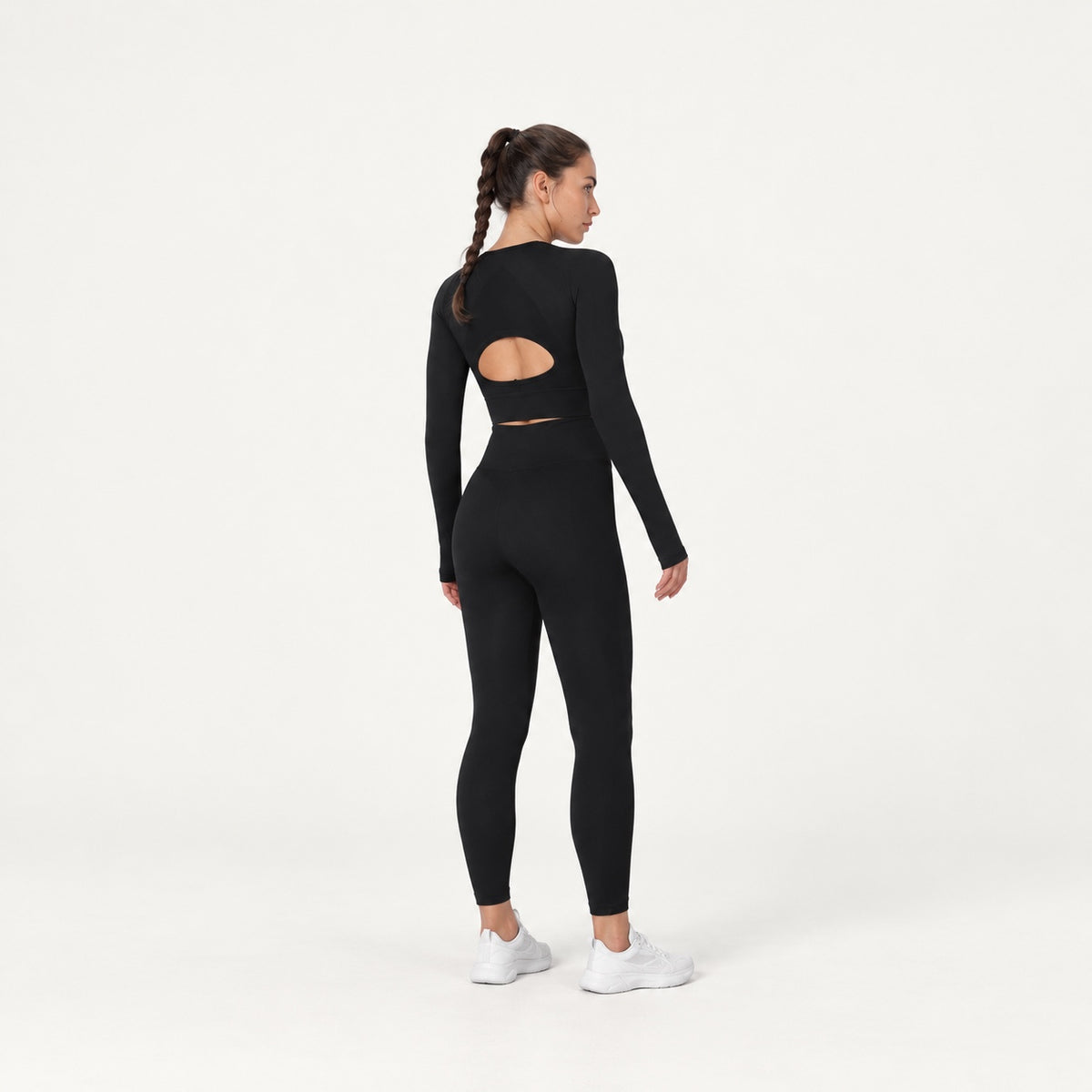 Open-Back Long Sleeve Crop Top and Leggings Set - full look