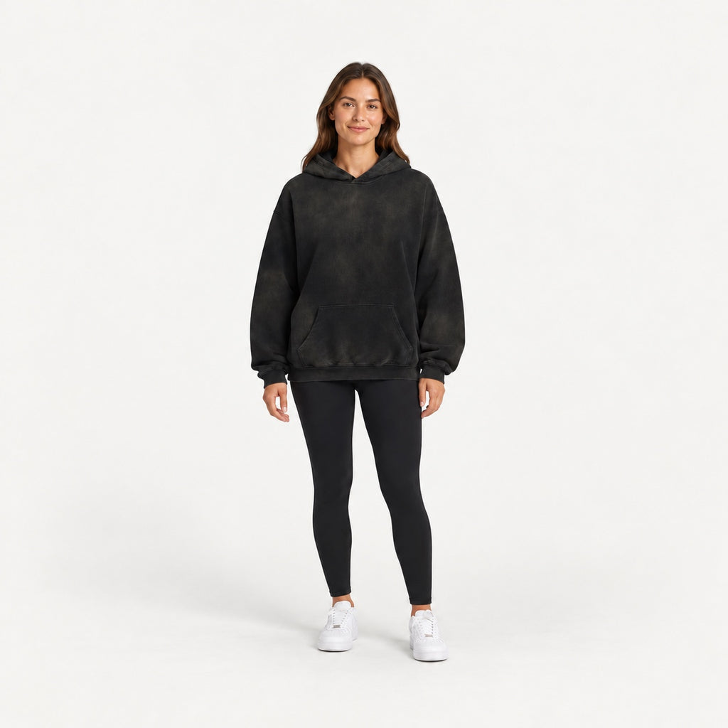Washed Cotton Hoodie with Kangaroo Pocket - full look