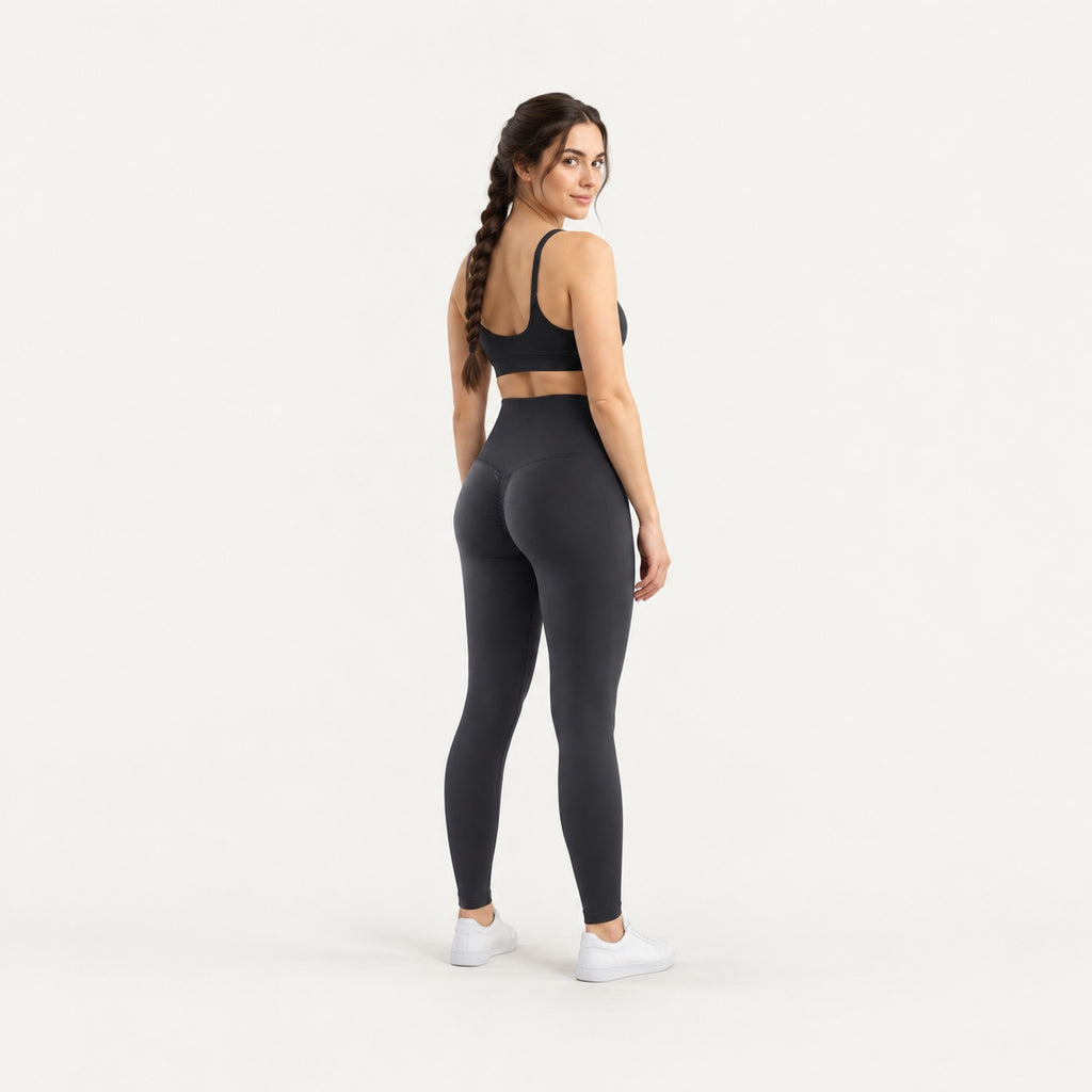 High-Waisted Leggings with Curved Back Seams - full look