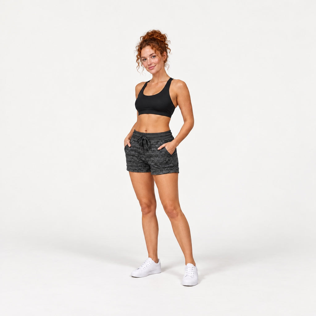 Heathered Drawstring Shorts with Side Pockets - full look