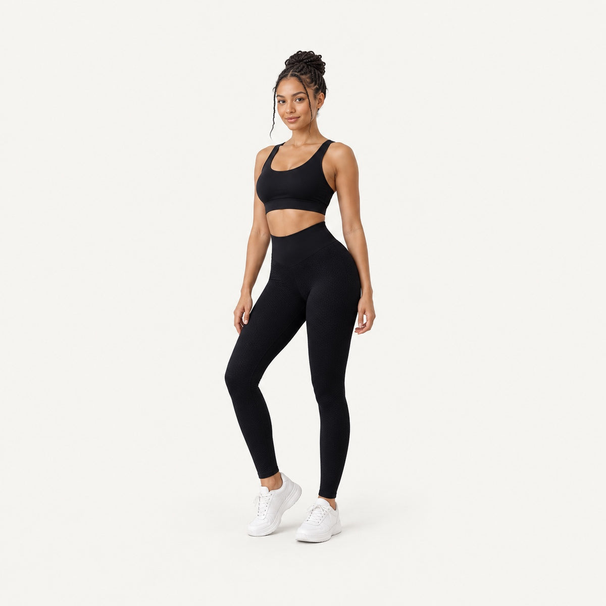 High-Waisted Honeycomb-Texture Leggings - full look