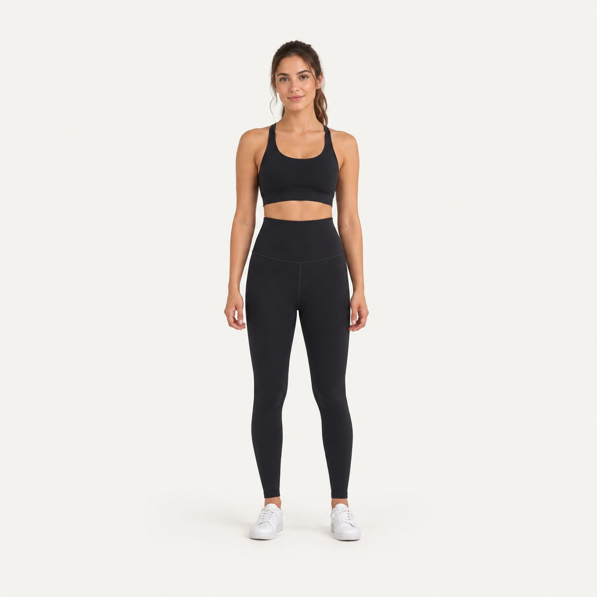High-Waisted Ankle Leggings with Curved Front Seams - full look