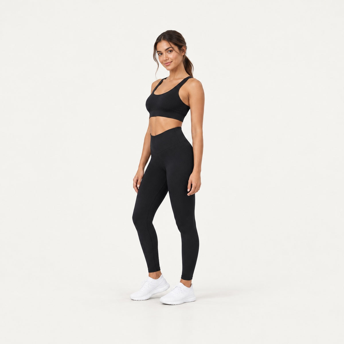 Ribbed High-Waisted Workout Leggings - full look