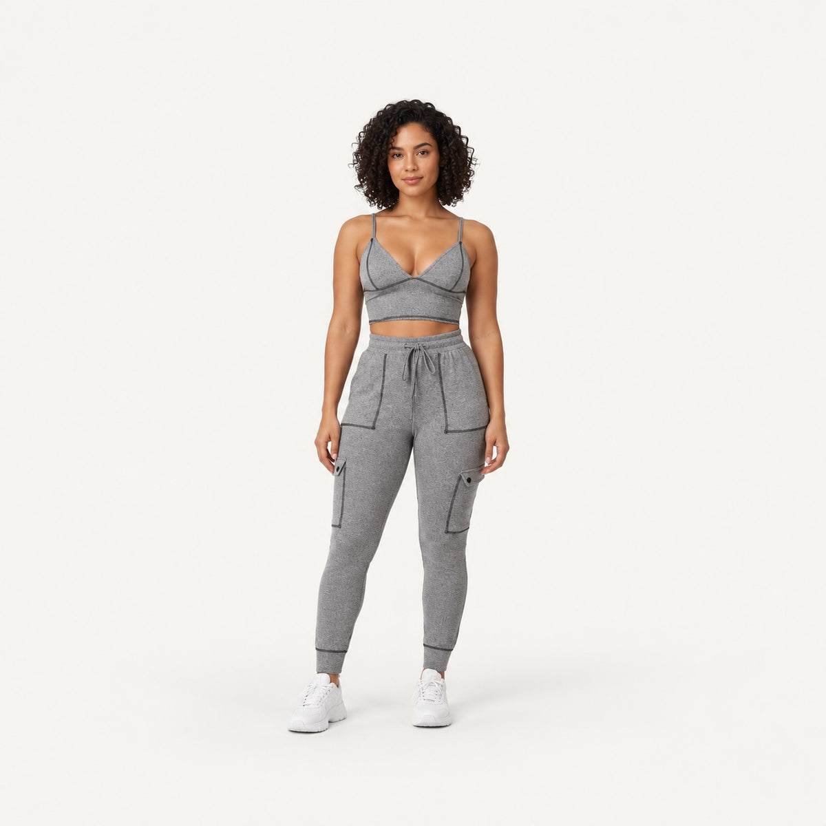 Contrast-Seam Bra and Pocket Joggers Set - full look