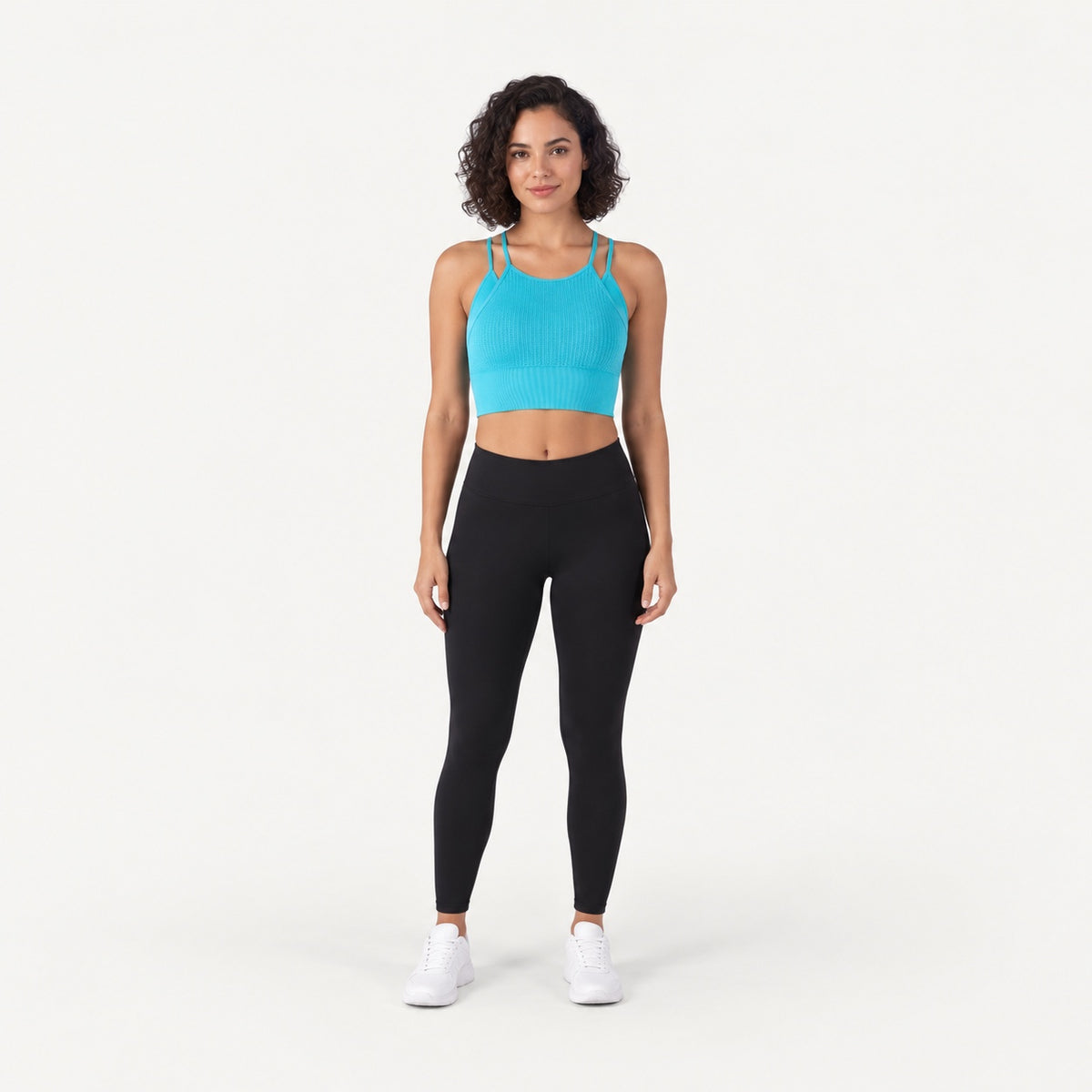 Ribbed Double-Strap Workout Crop Top - full look