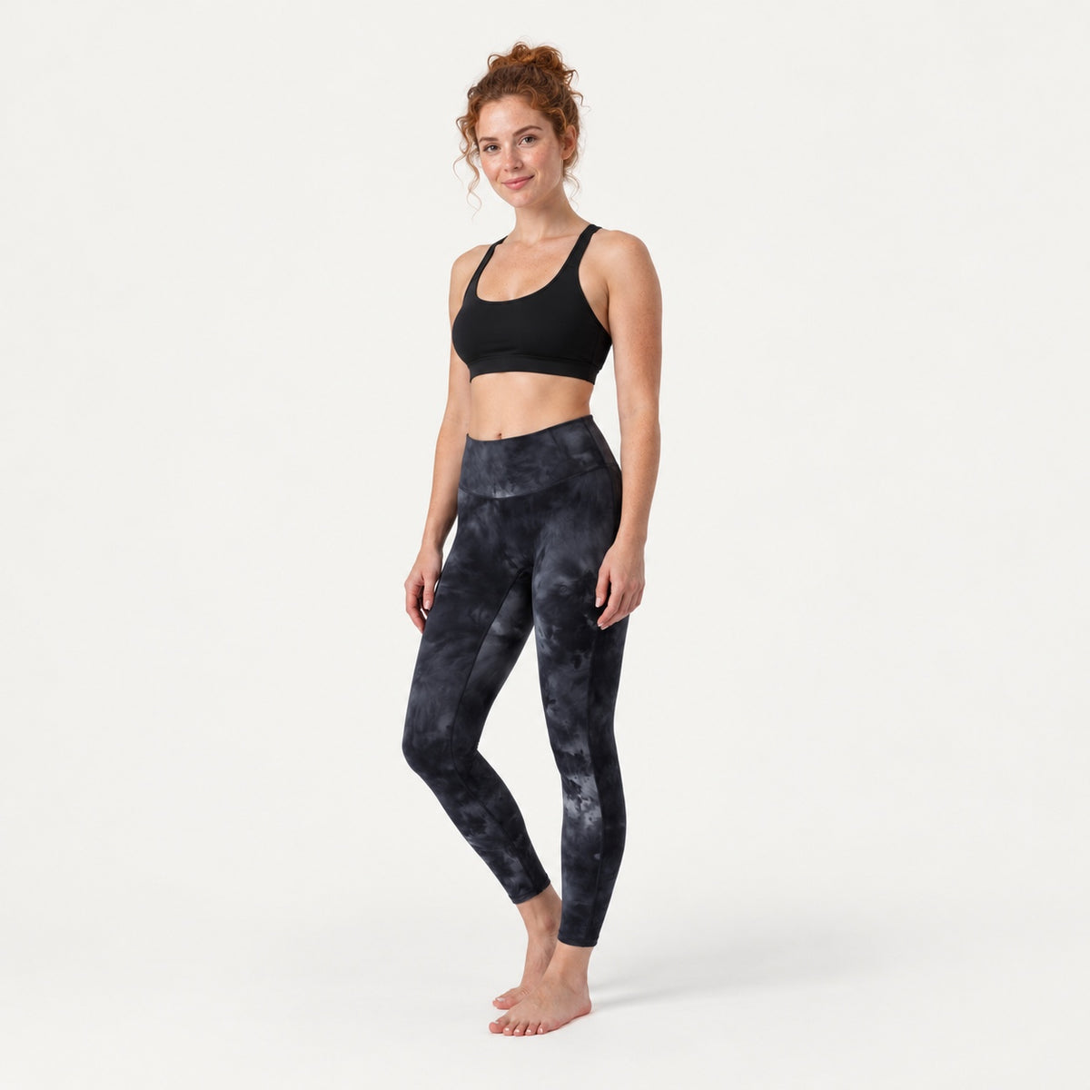 High-Waisted Ankle Leggings with Mottled Tie-Dye - full look