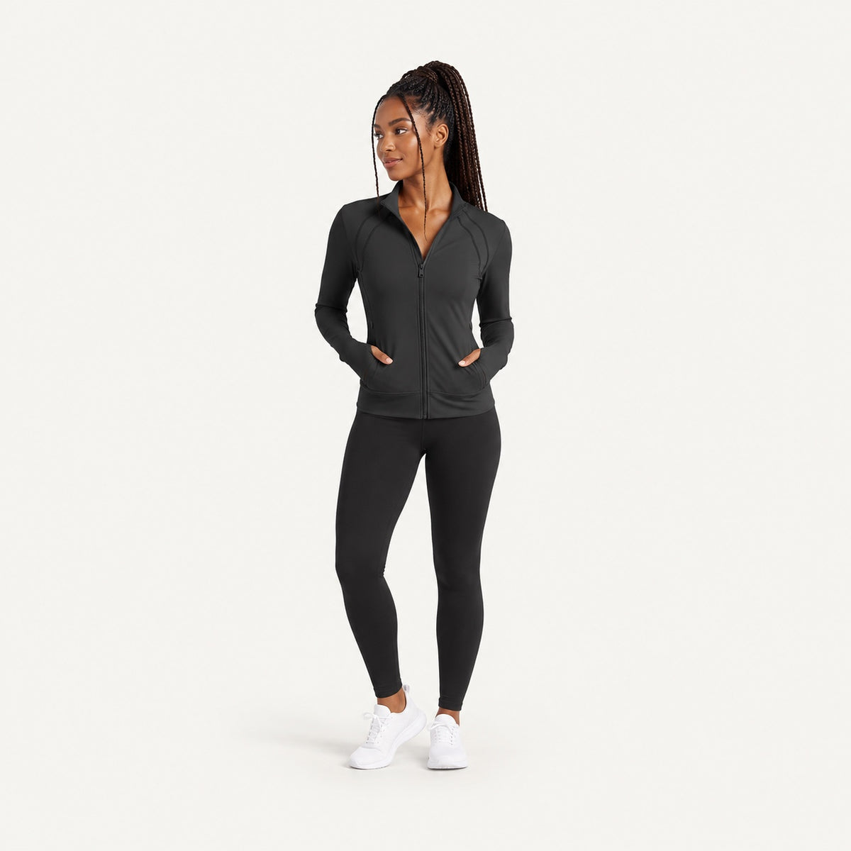 Stand-Collar Zip-Up Workout Jacket - full look