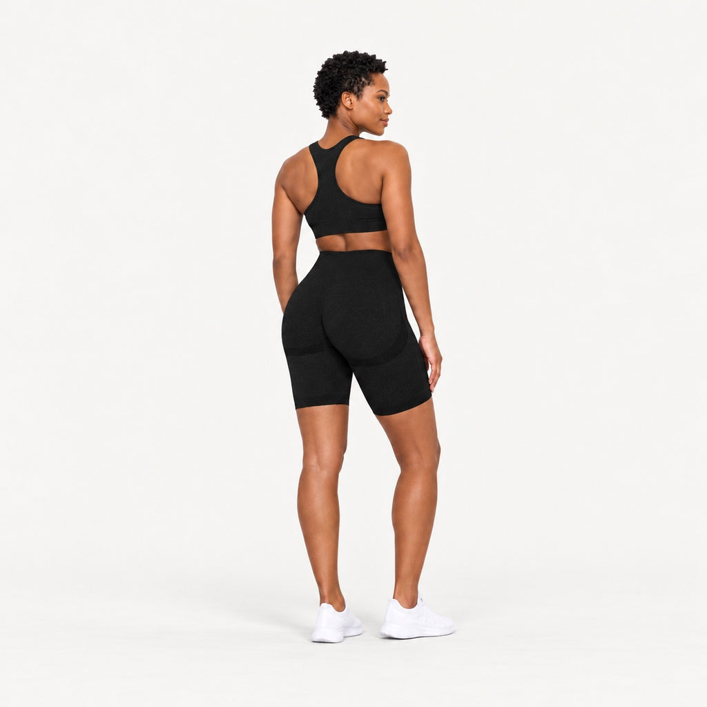 High-Waisted Heathered Biker Shorts - full look