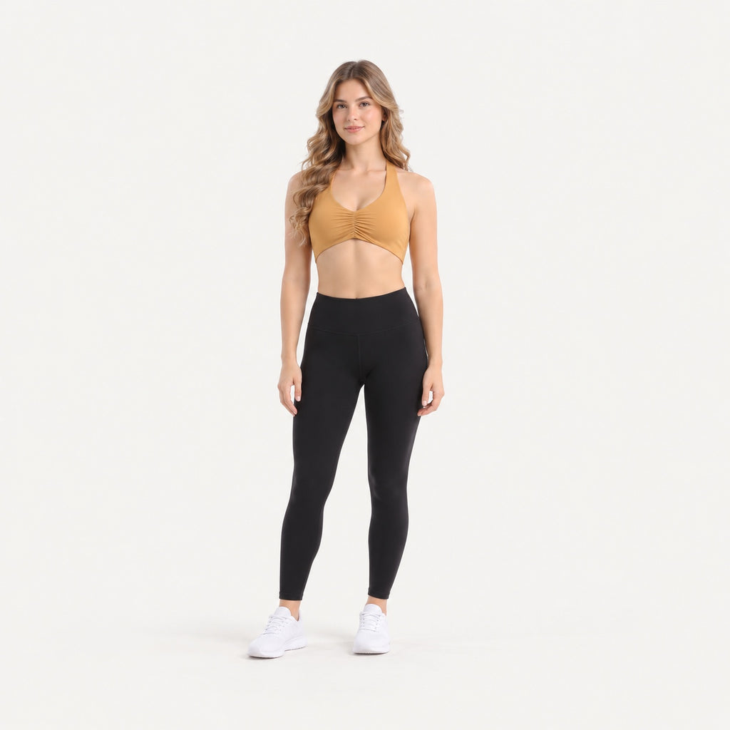Halter Sports Bra with Gathered Front - full look