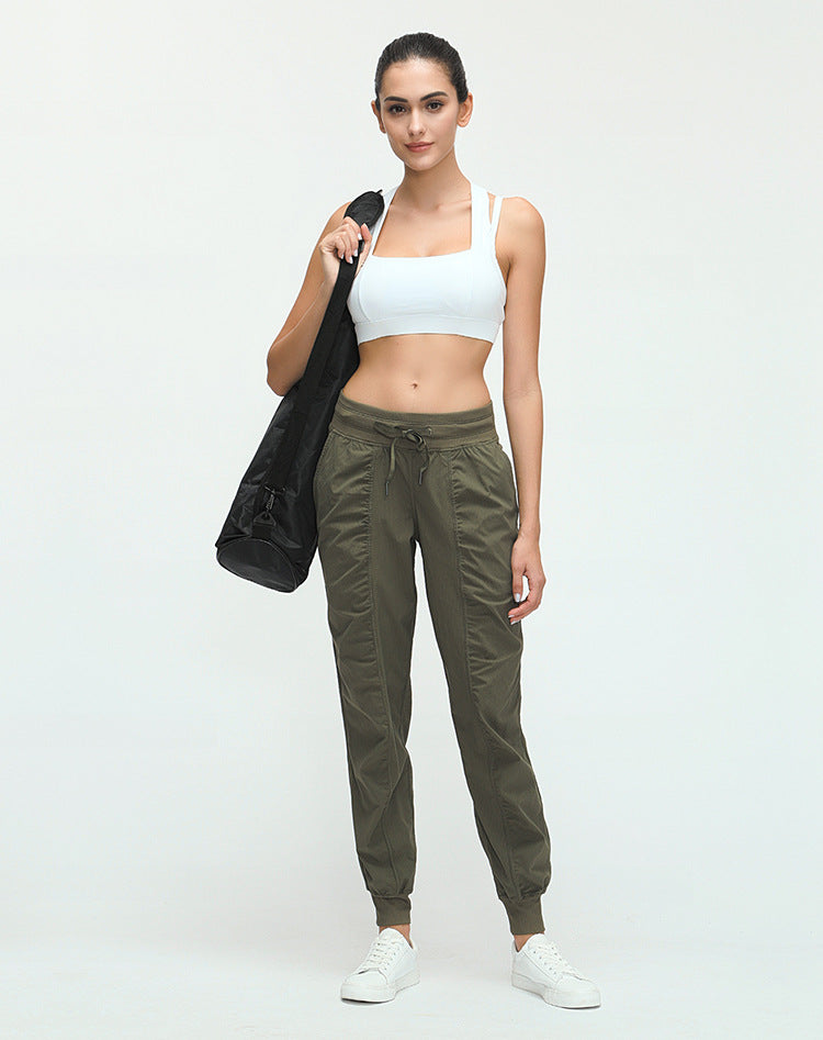 Drawstring Joggers with Side Pockets and Ribbed Cuffs - Olive