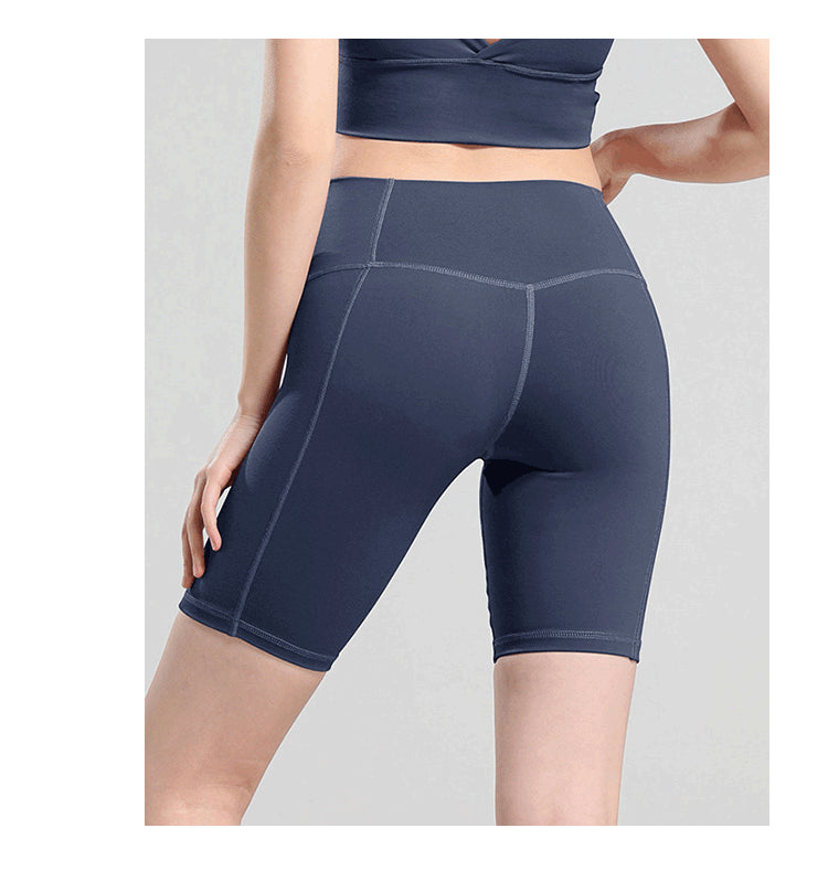 High-Waisted Biker Shorts with Panel Seams - Navy