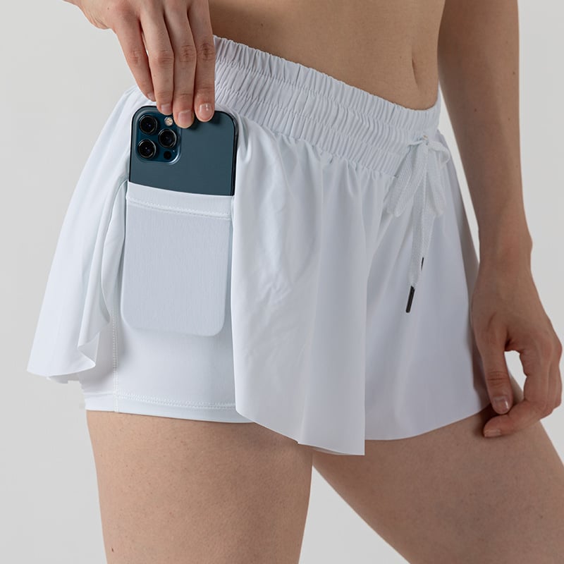 Drawstring Skort with Inner Shorts Pocket - White