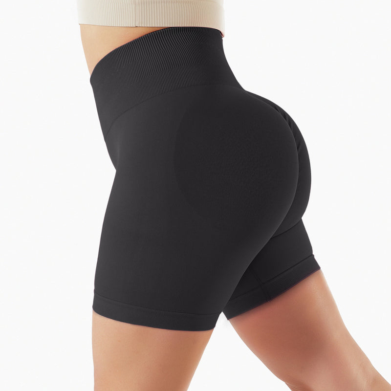 Training Shorts with Ribbed High Waist - Black