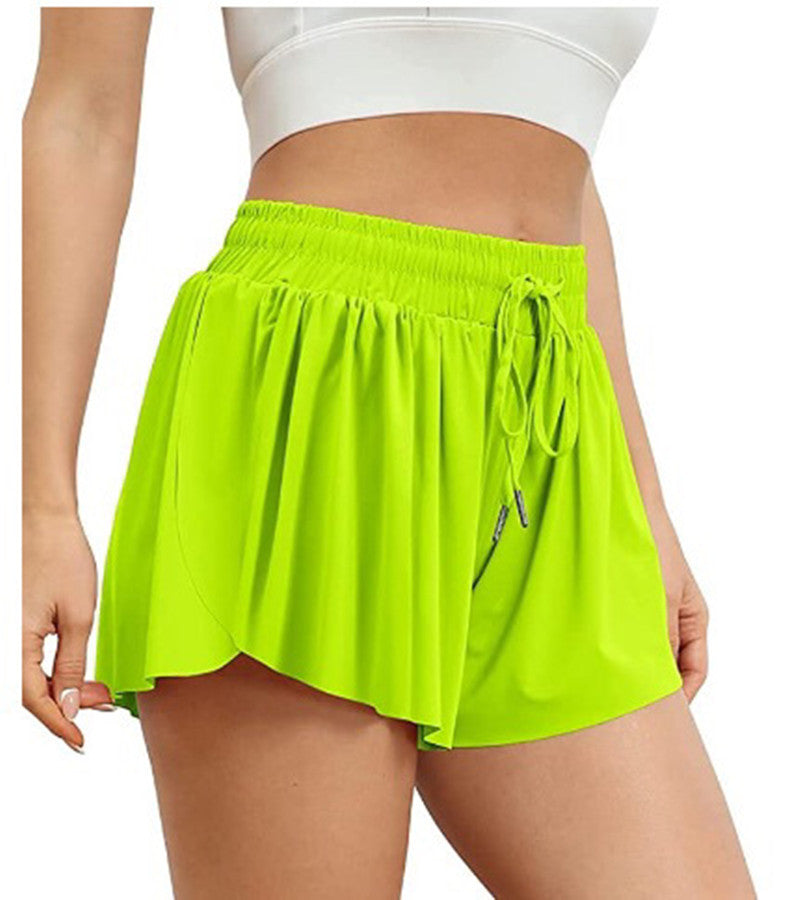 Drawstring Training Shorts with Flared Legs - Neon Lime