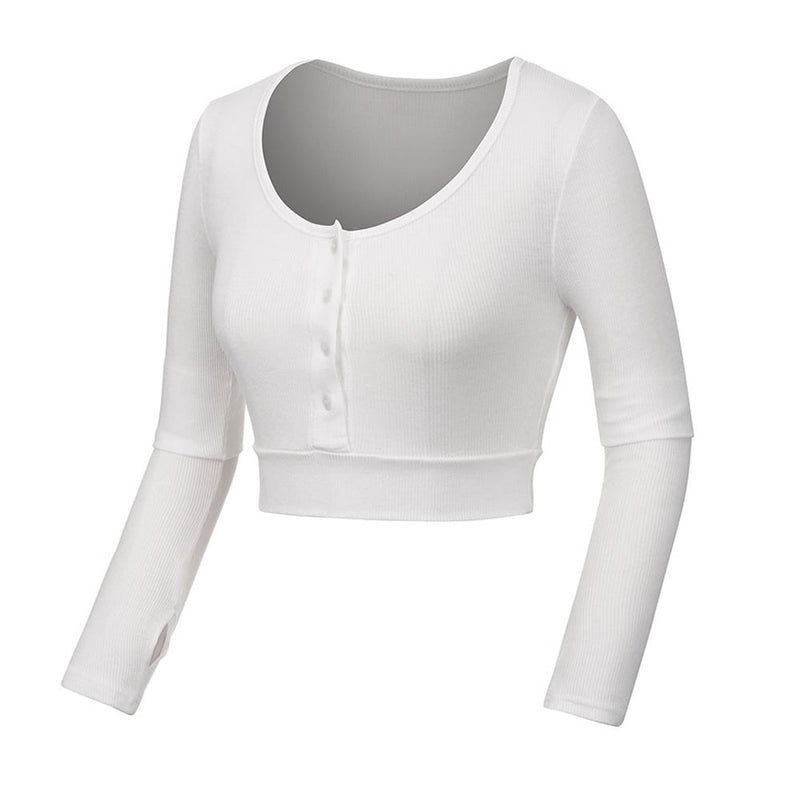 Button-Front Long Sleeve Crop Top - White