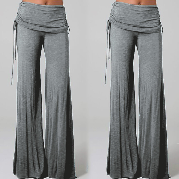 Wide-Leg Dance Pants with Gathered Waist Overlay - Gray