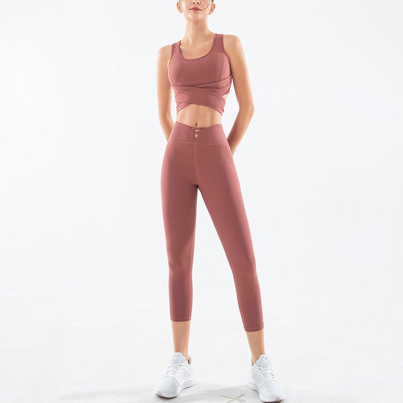 Tie-Back Crop Top and Ankle Leggings Set - Dusty Rose