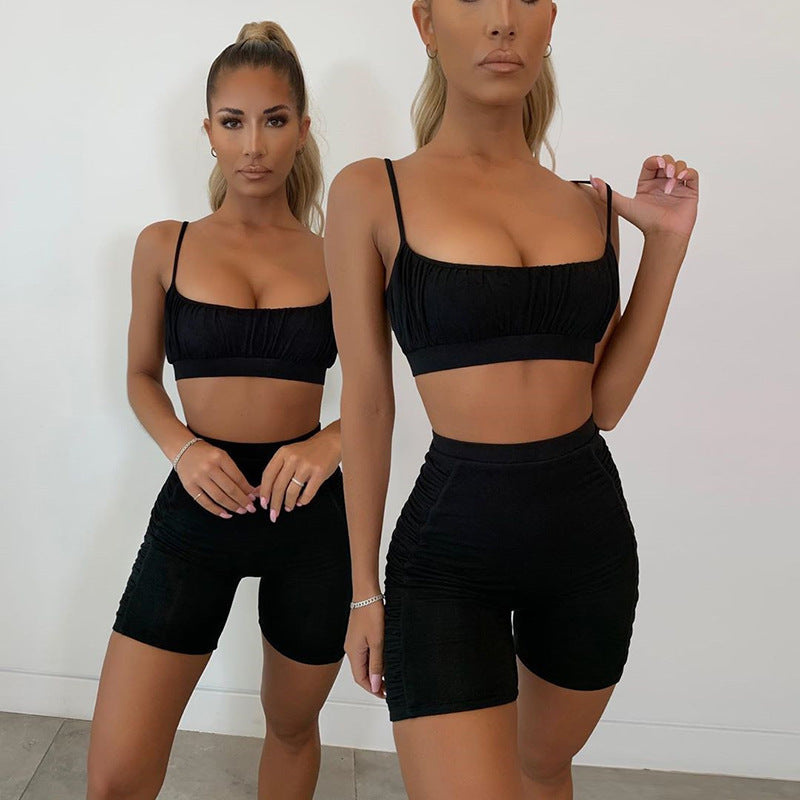 Gathered Strap Top and Biker Shorts Set