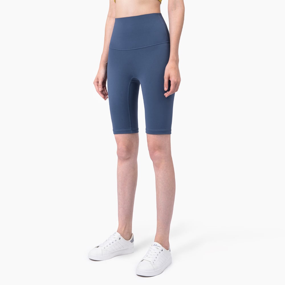 High-Waisted Knee-Length Biker Shorts - Slate Blue