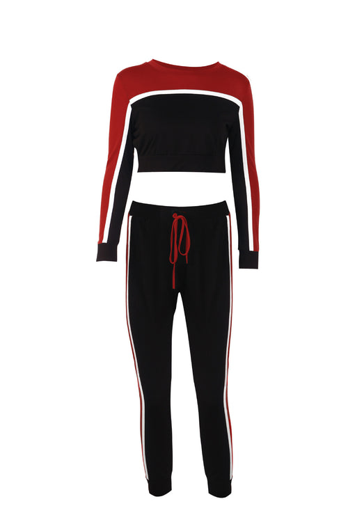 Colorblock Long Sleeve Crop Top and Joggers Set