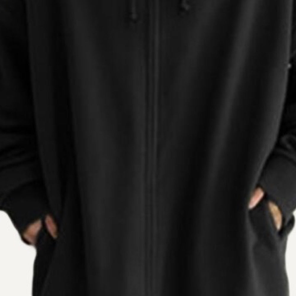 Longline Full-Zip Hoodie with Front Pockets - detail