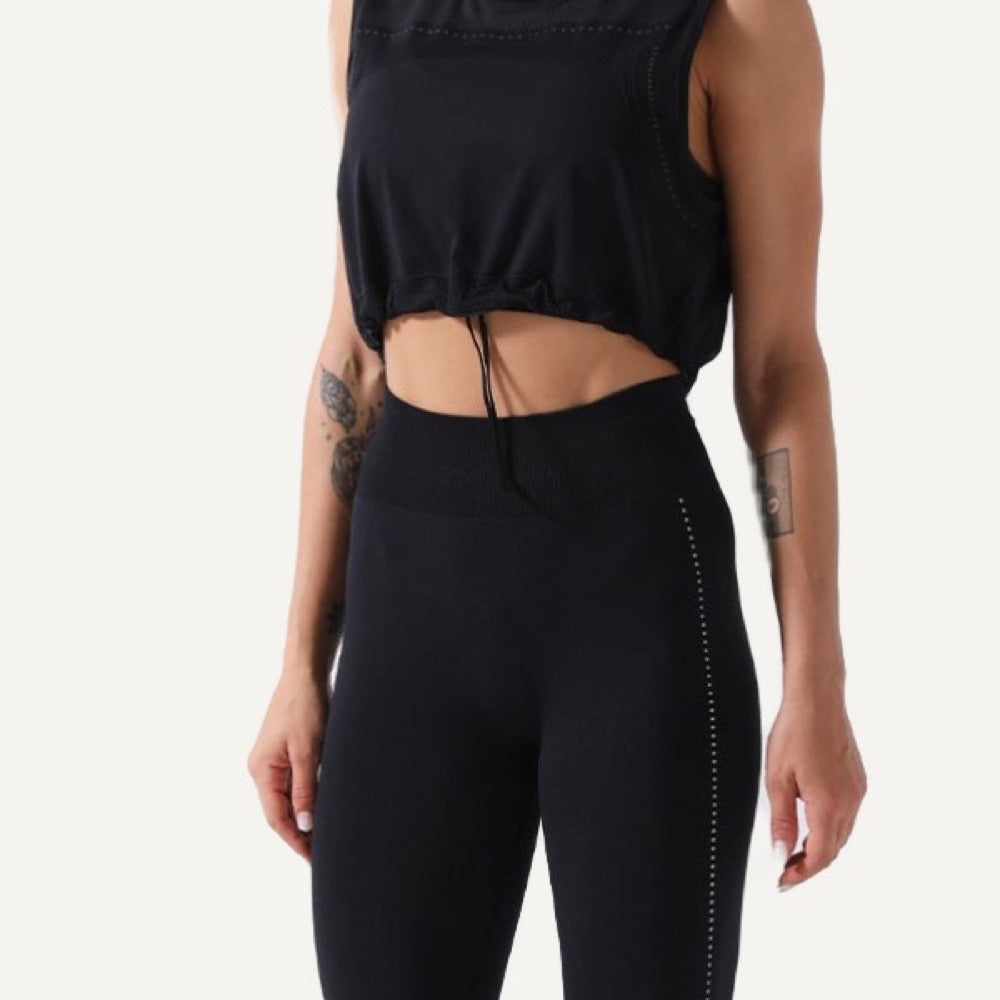 Drawstring Hem Crop Tank and Leggings Set - detail