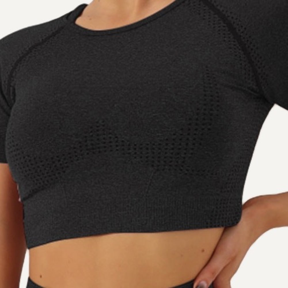 Short Sleeve Crop Top with Textured Panels - detail