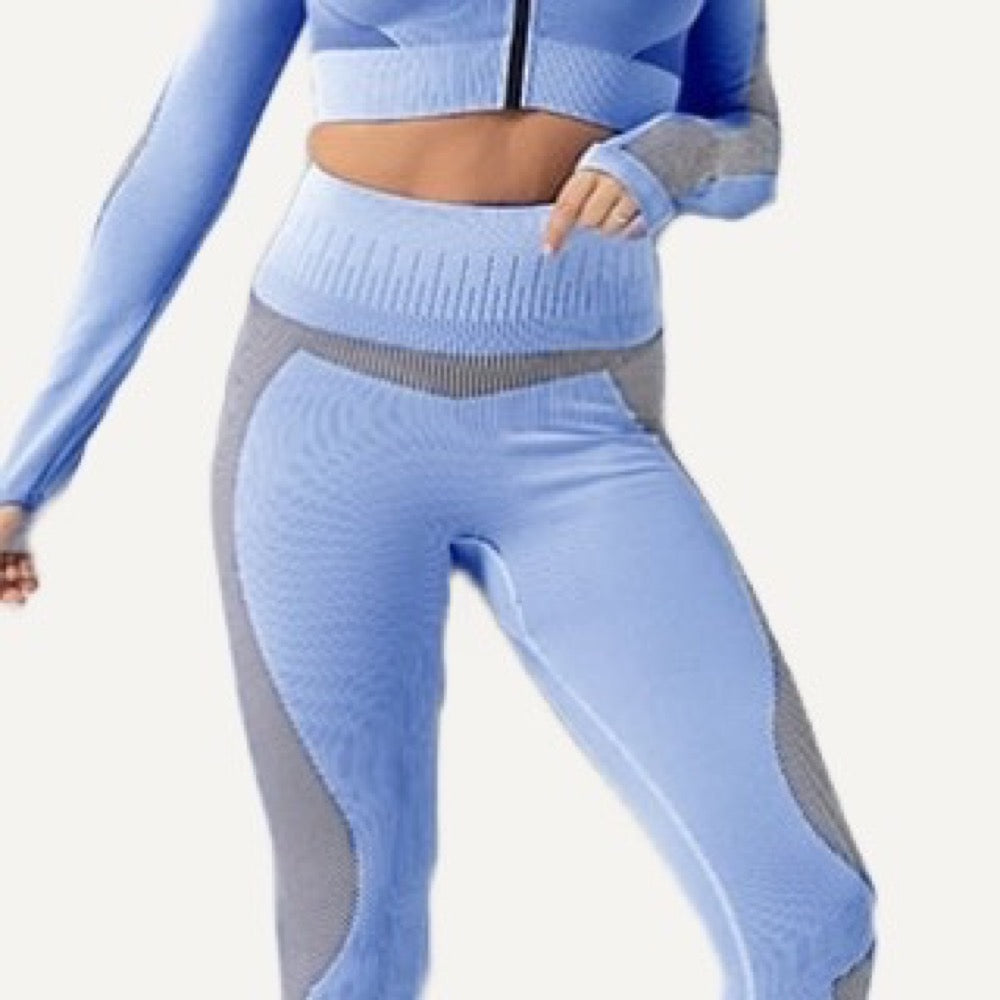 Workout Set with Zip-Up Crop Jacket and Paneled Leggings - detail