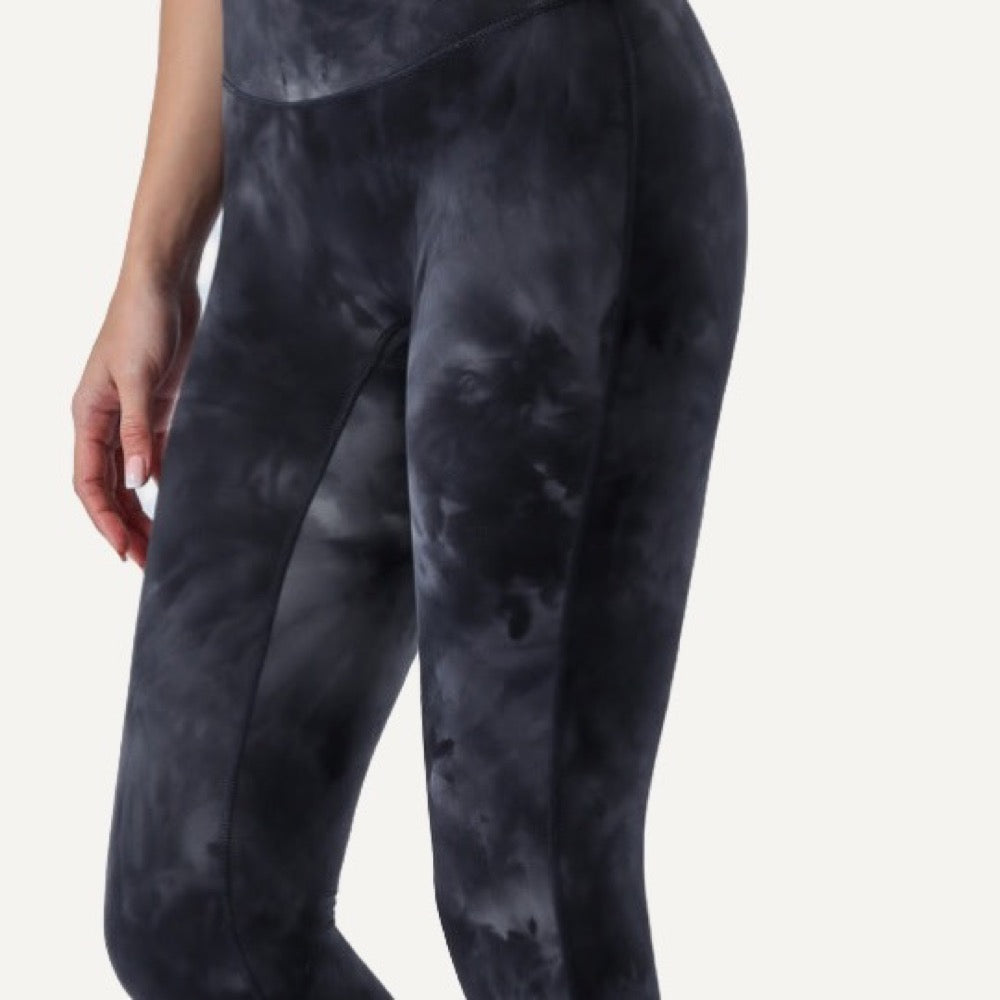 High-Waisted Ankle Leggings with Mottled Tie-Dye - detail
