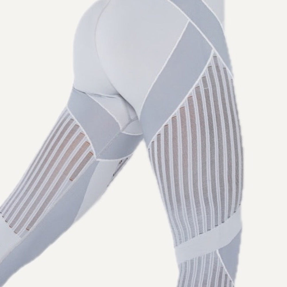 High-Waisted Leggings with Sheer Stripe Panels - detail