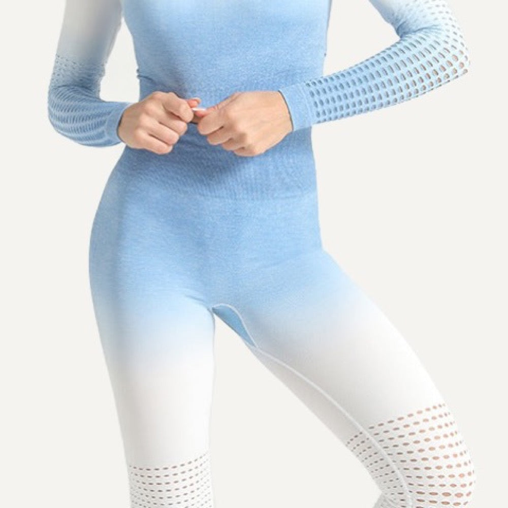 Textured Long Sleeve Crop Top and Leggings Set - detail