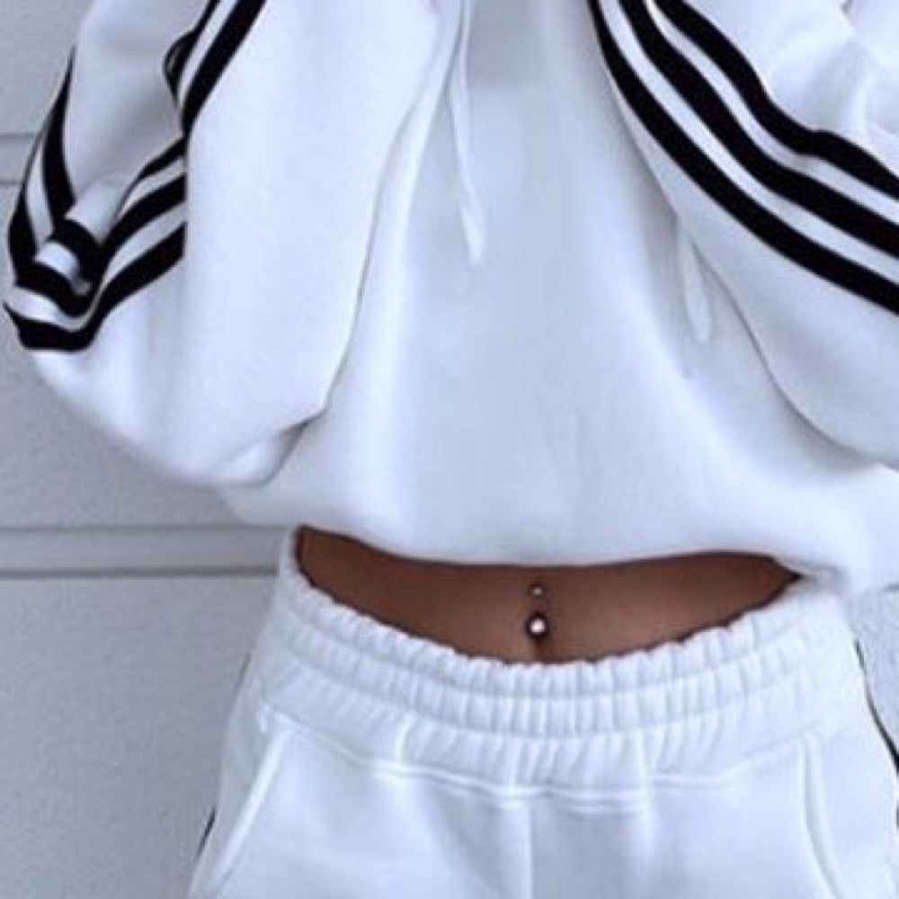 Striped-Sleeve Zip Hoodie and Joggers Set - detail